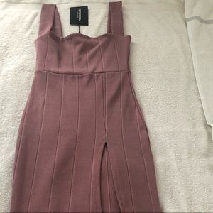 Dark Mauve Bandage Square Neck Dress